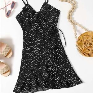 Cute, short, polka dot dress from SHEIN. Totally adjustable wrap around ties.
